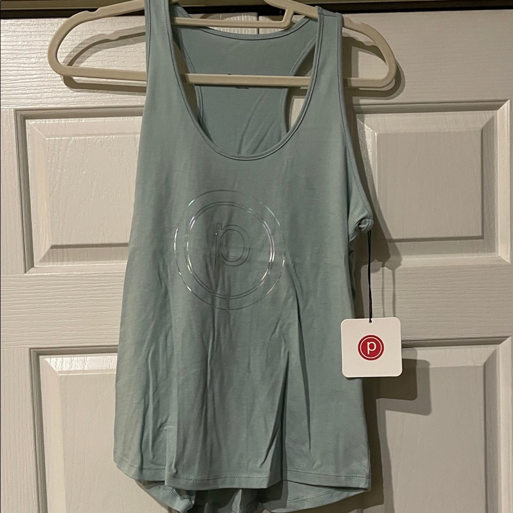 NWT pure bar classic racer back tank in dusty, teal iridescent, med